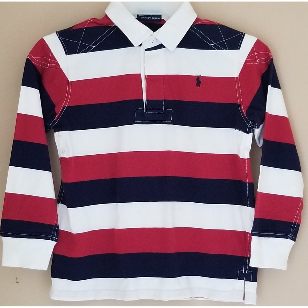 RALPH LAUREN POLO Shirt Boy's M Multicolor Long Sleeve Collared Retro Y2K Rugby